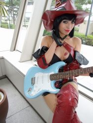 Rule 34 | arc system works, bare shoulders, boots, cosplay, guilty gear, guitar, hat, i-no, instrument, minami miki, photo (medium), thigh boots, thighhighs, witch hat