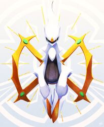 Rule 34 | arceus, colored sclera, colored skin, commentary, creatures (company), ewokakukaede, game freak, gen 4 pokemon, gradient background, green sclera, grey background, highres, horns, legendary pokemon, mythical pokemon, nintendo, no humans, pokemon, pokemon (creature), red eyes, simple background, white skin