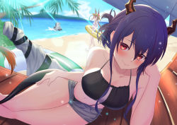 Rule 34 | 3girls, alternate costume, amiya (arknights), animal ears, arknights, bare shoulders, beach, bikini, black bikini, blue eyes, blue hair, breasts, brown hair, castle-3 (arknights), castle-3 (sum019.ver) (arknights), ch&#039;en (arknights), ch'en (arknights), chair, cocoablue23, collarbone, day, dragon horns, dragon tail, female focus, female tourist c (arknights), hair between eyes, highres, horns, long hair, looking at viewer, lounge chair, lying, medium breasts, micro shorts, multiple girls, navel, official alternate costume, on side, outdoors, rabbit ears, red eyes, robot, shorts, sidelocks, solo focus, stomach, swimsuit, tail, thighs