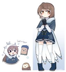 Rule 34 | 1girl, :d, :o, ahoge, alternate costume, ankle boots, beanie, blue capelet, blue dress, boots, breath, brown eyes, brown hair, cape, capelet, dress, ears through headwear, english text, feather hair ornament, feathers, flower, friend (nanashi mumei), gloves, gyaheung, hair ornament, hat, highres, hololive, hololive english, hooman (nanashi mumei), long hair, multicolored hair, multiple views, nanashi mumei, open mouth, own hands clasped, own hands together, ponytail, scarf, short hair, smile, smol mumei, snot, streaked hair, sweater, thighhighs, turtleneck, turtleneck sweater, very long hair, virtual youtuber, white cape, white hood, white sweater, white thighhighs, winter clothes