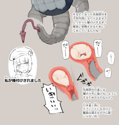 Rule 34 | 1girl, bestiality, blush, cervical penetration, cervix, cropped torso, cum, deep penetration, ejaculation, enemy naval mine (kancolle), grey background, has bad revision, has censored revision, hat, internal cumshot, kantai collection, sweatdrop, translated, tsurugi (the horizon), uterus, z3 max schultz (kancolle)