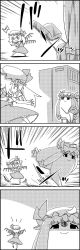 Rule 34 | &gt; &lt;, 2girls, ^^^, book, book on head, bookshelf, chasing, closed eyes, comic, commentary request, crescent, crescent hair ornament, flandre scarlet, fleeing, greyscale, hair ornament, hair ribbon, hat, hat ribbon, highres, long hair, mob cap, monochrome, multiple girls, object on head, open book, patchouli knowledge, ribbon, running, shaded face, skirt, skirt set, stamp, stool, tani takeshi, touhou, tress ribbon, very long hair, wings, yukkuri shiteitte ne, | |