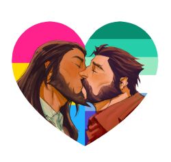 2boys analligator bara beard blush cheekbones closed_eyes couple cropped_shoulders dark-skinned_male dark_skin facial_hair flag_request from_side full_beard gay_male_pride_flag graves_(league_of_legends) heart heart_background highres kiss league_of_legends lgbt_pride male_focus mature_male multiple_boys mutton_chops profile scar short_hair thick_beard thick_eyebrows twisted_fate white_background yaoi