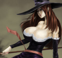 Rule 34 | breasts, cleavage, dragon&#039;s crown, hat, huge breasts, senpu86, sorceress (dragon&#039;s crown), staff, vanillaware, weapon