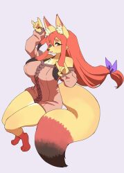 Rule 34 | 1girl, animal ear fluff, animal ears, animal nose, body fur, breasts, chinese commentary, dress, fox ears, fox girl, fox shadow puppet, fox tail, furry, furry female, hair ribbon, highres, large breasts, long hair, looking at viewer, low-tied long hair, off shoulder, orange eyes, original, pink dress, purple ribbon, ribbon, smile, snout, solo, tail, very long hair, xiang nei, yellow fur