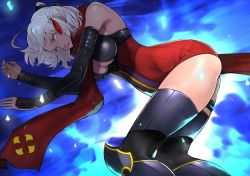 Rule 34 | 1girl, absurdres, ahoge, ass, breasts, center opening, commentary request, dark-skinned female, dark skin, detached sleeves, fate/grand order, fate (series), highres, koha-ace, large breasts, lying, okita souji (fate), okita souji alter (fate), okita souji alter (first ascension) (fate), on side, scarf, solo, thighhighs, thighs, yoshio (55level)
