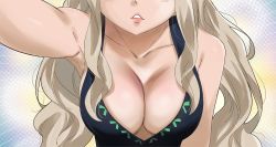 Rule 34 | 1girl, blonde hair, breasts, cleavage, colorized, eden&#039;s zero, gaston18, head out of frame, highres, large breasts, long hair, mashima hiro, no bra, rebecca bluegarden, solo