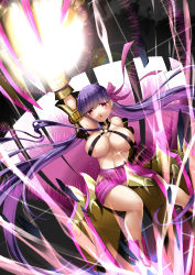Rule 34 | 10s, 1girl, areola slip, blush, breasts, claws, fate/extra, fate/extra ccc, fate (series), highres, large breasts, long hair, looking at viewer, parted lips, passionlip (fate), purple eyes, purple hair, revealing clothes, sesield, solo, very long hair