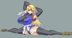 Rule 34 | blonde hair, blue eyes, breasts, headband, huge breasts, japanese clothes, konami, leotard, long hair, martial champion, racheal, spread legs, thick thighs, thighhighs, thighs