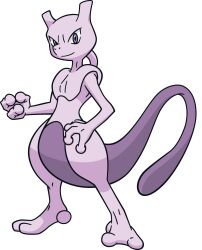 Rule 34 | absurdres, creatures (company), full body, game freak, gen 1 pokemon, highres, horns, legendary pokemon, looking at viewer, mewtwo, nintendo, no humans, non-web source, official art, pokemon, pokemon (creature), pokemon dream radar, purple eyes, smile, solo, standing, tail, transparent background