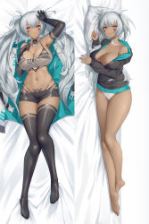 Rule 34 | 1girl, :d, absurdres, alabama (azur lane), alternate costume, arm up, armpits, azur lane, bare shoulders, barefoot, bed sheet, bikini, bikini under clothes, black bikini, black choker, black gloves, black hoodie, black thighhighs, body markings, breasts, buckle, choker, cleavage, closed mouth, clothes writing, coat, collarbone, commentary request, dakimakura (medium), dark-skinned female, dark skin, detached collar, elbow gloves, facial mark, full body, gloves, gluteal fold, hair between eyes, hand on own chest, has bad revision, has downscaled revision, highleg, highleg bikini, highres, hood, hood down, hoodie, jewelry, large breasts, long coat, long hair, long sleeves, looking at viewer, lying, md5 mismatch, miso (b7669726), multiple views, navel, necklace, no shoes, off shoulder, on back, on side, open mouth, panties, partial commentary, pillow, red eyes, resolution mismatch, see-through, shadow, short shorts, shorts, sidelocks, skindentation, smile, snap-fit buckle, source smaller, strapless, swimsuit, thigh gap, thighhighs, tube top, twintails, underwear, very long hair, white coat, white hair, white panties, white tube top, zipper