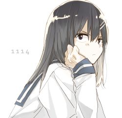 Rule 34 | 1girl, black hair, dated, hakkyousuru error, long hair, school uniform, serafuku, solo, suzuki-san, takahashi akira (suzuki-san), yamada (onigori105)