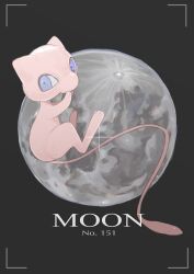 Rule 34 | absurdres, animal focus, blue eyes, creatures (company), english text, floating, from behind, full body, full moon, game freak, gen 1 pokemon, grey background, hands up, highres, legendary pokemon, looking at viewer, looking back, mew (pokemon), moon, mythical pokemon, natsumekan, nintendo, no humans, pokedex number, pokemon, pokemon (creature), solo, viewfinder
