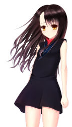 Rule 34 | 1girl, bare arms, beatrice (wild arms), black dress, breasts, cowboy shot, dress, expressionless, highres, long hair, megimegyo, purple hair, revision, short dress, sidelocks, simple background, sleeveless, sleeveless dress, small breasts, solo, turtleneck, white background, wild arms, wild arms 3, wind, yellow eyes