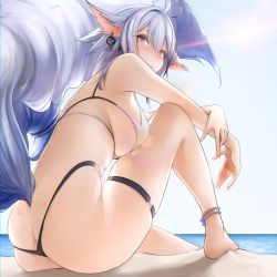 Rule 34 | 1girl, antenna hair, ass, aviator sunglasses, azur lane, bare legs, barefoot, beach, bikini, blush, breast press, breasts, butt crack, choker, commentary, day, floppy ears, from behind, from below, full body, highleg, highleg bikini, large breasts, light particles, looking at viewer, mask, md5 mismatch, noir (4chan), nose blush, outdoors, resolution mismatch, short eyebrows, sitting, skindentation, solo, source smaller, sun, sunglasses, sunglasses removed, sunlight, swimsuit, thick eyebrows, thigh strap, thighs, thong bikini, tosa (azur lane), tosa (hometown zest) (azur lane), two-tone bikini, underboob
