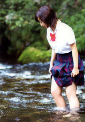 Rule 34 | 1girl, asian, photo (medium), river, school uniform, serafuku, solo