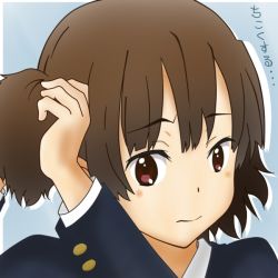 Rule 34 | adjusting hair, bad id, bad pixiv id, brown hair, close-up, k-on!, machahiro (shiitake), portrait, school uniform, solo, suzuki jun
