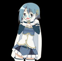 Rule 34 | 10s, 1girl, animated, animated gif, bespectacled, blue-framed eyewear, blue eyes, blue hair, blush, cape, fortissimo, glasses, hair ornament, hairclip, hands on own cheeks, hands on own face, hangaku, magical girl, mahou shoujo madoka magica, mahou shoujo madoka magica (anime), mahou shoujo madoka magica movie 1 &amp; 2, matching hair/eyes, miki sayaka, musical note, musical note hair ornament, short hair, smile, solo, transparent background