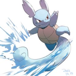 Rule 34 | claws, commentary request, creatures (company), dated, fangs, full body, game freak, gen 1 pokemon, kicking, morio (poke orio), nintendo, no humans, outstretched arms, pokemon, pokemon (creature), wartortle, water, white background