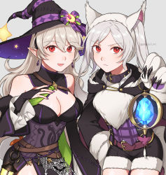 Rule 34 | 2girls, absurdres, animal hands, breasts, cleavage, corrin (female) (fire emblem), corrin (fire emblem), dress, fire emblem, fire emblem awakening, fire emblem fates, fire emblem heroes, fur trim, gloves, grey hair, grima (fire emblem), hairband, halloween costume, hat, highres, multiple girls, nintendo, official alternate costume, paw gloves, peach11 01, pointy ears, red eyes, robin (female) (fire emblem), robin (fire emblem), short shorts, shorts, smile, twintails, werewolf costume, witch, witch hat