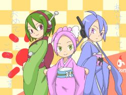 Rule 34 | blue hair, cherry poi, green hair, japanese clothes, kimono, mekako, pink hair, zoorine, zurine