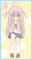 Rule 34 | 1girl, ahoge, blue border, blue skirt, blush, border, borrowed character, bow, bowtie, brown eyes, brown footwear, brown hoodie, closed mouth, clothes lift, drawstring, female focus, full body, hair between eyes, hair ornament, highres, hood, hoodie, kneehighs, lifting own clothes, loafers, long sleeves, open clothes, open hoodie, original, panties, pink hair, pleated skirt, pocket, red bow, red bowtie, ri-net, sailor collar, school uniform, serafuku, shirt, shoes, skirt, skirt lift, sleeves past wrists, socks, solo, standing, star (symbol), translation request, two side up, underwear, white panties, white sailor collar, white shirt, white socks