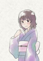 Rule 34 | blush, hand on own face, hourou musuko, japanese clothes, kimono, light smile, messy hair, short hair, solo, suehiro anna, tsurime, urara (yura)