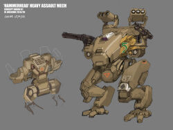 Rule 34 | 2020, 2021, absurdres, ace (playing card), ace of spades, card, commentary, concept art, dated, english commentary, english text, gatling gun, gun, hammerhead heavy assault mech, highres, machinery, mecha, mecha focus, mike doscher, military, missile pod, multiple views, no humans, original, playing card, robot, science fiction, signature, spade (shape), walker (robot), weapon