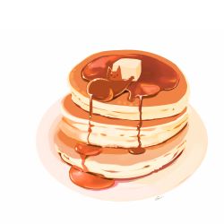 Rule 34 | butter, cat, chai (drawingchisanne), food, food-themed creature, food focus, looking at viewer, no humans, on food, original, pancake, pancake stack, plate, sitting on food, syrup, undersized animal