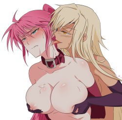 Rule 34 | 00s, 2girls, :p, ahoge, animal collar, annoyed, arms behind back, bad id, bad pixiv id, bare shoulders, bdsm, blonde hair, blue eyes, blush, body blush, bondage, bound, breasts, buckle, clenched teeth, collar, collarbone, cypha of huckebein, dark-skinned female, dark skin, elbow gloves, expressionless, fang, female focus, femdom, gloves, grabbing, grabbing another&#039;s breast, grabbing from behind, highres, large breasts, licking, long hair, lyrical nanoha, mahou senki lyrical nanoha force, mahou shoujo lyrical nanoha, multiple girls, nipples, pink gloves, pink hair, ponytail, purple gloves, rape, saliva, shumai (sm318), signum, simple background, slave, sweat, teeth, tongue, tongue out, upper body, very long hair, white background, yellow eyes, yuri