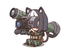 Rule 34 | :3, animal ear fluff, animal ears, cat ears, cat girl, cat tail, chibi, fgm-148 javelin, holding, holding rocket launcher, holding weapon, jpc, man-portable air-defense system, missile launcher, original, pouch, rocket launcher, sitting, tail, weapon