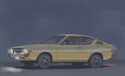Rule 34 | absurdres, car, from side, glowing, headlight, highres, motor vehicle, muscle car, night, no humans, omochi (ricecake9322), original, plymouth (brand), plymouth arrow, shadow, solo, vehicle focus