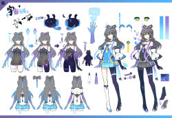 Rule 34 | 1girl, alternate color, asymmetrical legwear, bare shoulders, black choker, black pantyhose, blue dress, blue hair, character sheet, chinese text, choker, detached sleeves, dress, elbow gloves, flats, full body, gloves, green eyes, grey dress, grey hair, hair rings, highres, ideolo, kneehighs, long hair, luo tianyi, mismatched legwear, multicolored hair, multiple views, official art, pantyhose, purple gloves, purple hair, single kneehigh, single leg pantyhose, single sock, sleeveless, sleeveless dress, socks, standing, strapless, strapless dress, streaked hair, thighlet, tian dian, uneven legwear, vocaloid, vsinger, white choker, white sleeves, white socks, wide sleeves