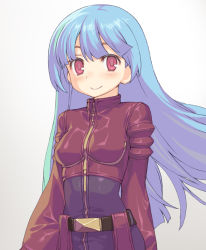 Rule 34 | 1girl, blue hair, blush, breasts, kula diamond, long hair, medium breasts, onono imoko, red eyes, smile, snk, solo, the king of fighters