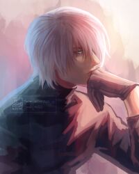 Rule 34 | 1boy, absurdres, bishounen, black gloves, blue eyes, dante (devil may cry), devil may cry (series), gloves, highres, male focus, solo, tianhai03, white hair