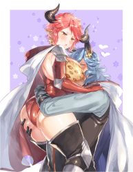 Rule 34 | 1boy, 1girl, :o, anger vein, animal ears, animal print, armor, ass, ass grab, between breasts, black footwear, blue hair, blue shirt, blush, boots, border, breasts, cape, closed eyes, cow ears, cow horns, cross, cross earrings, curvy, drang (granblue fantasy), draph, earrings, elbow gloves, elbow pads, eno yukimi, erune, gloves, granblue fantasy, hand on another&#039;s shoulder, head between breasts, heart, holding person, hood, hood down, hooded cape, horns, hug, huge breasts, jewelry, knee pads, leopard print, leotard, long hair, long sleeves, looking at another, orange eyes, outside border, pauldrons, pointy ears, purple background, red cape, red gloves, red hair, red leotard, revision, shiny skin, shirt, short hair, shoulder armor, shoulder blades, sidelocks, standing, star (symbol), starry background, sturm (granblue fantasy), thigh boots, thighhighs, v-shaped eyebrows, wavy hair, white border