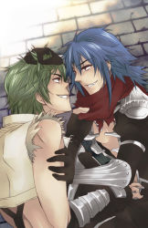 Rule 34 | 2boys, armor, assassin cross (ragnarok online), black gloves, black pants, black shirt, blue hair, commentary request, crop top, eremes guile, fingerless gloves, gauntlets, gloves, green hair, grin, hair between eyes, hand in another&#039;s hair, howard alt-eisen, long hair, looking at another, multiple boys, open clothes, open shirt, pants, pauldrons, ragnarok online, red eyes, red scarf, scarf, shirt, short hair, shoulder armor, smile, sptbird, suspenders, torn clothes, torn scarf, torn shirt, upper body, white shirt, whitesmith (ragnarok online), yaoi