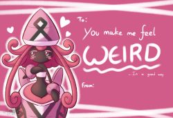 Rule 34 | 1girl, artist name, bare shoulders, black skin, blue eyes, blush, blush stickers, colored skin, creatures (company), dated, english text, female focus, game freak, gen 7 pokemon, half-closed eyes, hand up, happy valentine, hat, heart, laranthrod, legendary pokemon, looking away, looking to the side, multicolored eyes, nintendo, no humans, no mouth, outline, pink background, pink eyes, pink hair, pink hat, pokemon, pokemon (creature), pokemon sm, solo, strapless, tapu lele, text focus, tube top, upper body, valentine, watermark
