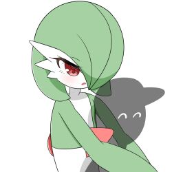 Rule 34 | 1girl, 1other, ^ ^, baseball cap, blush, bob cut, closed eyes, colored skin, creatures (company), female focus, flat chest, game freak, gardevoir, gen 3 pokemon, green hair, green skin, hair over one eye, half-closed eyes, hat, hug, hug from behind, looking at another, multicolored skin, naezoo, nintendo, one eye covered, open mouth, pokemon, pokemon (creature), red eyes, short hair, silhouette, simple background, solo focus, standing, transparent background, two-tone skin, upper body, white skin