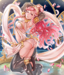 Rule 34 | 1girl, armpits, arms behind head, arms up, ass, bare shoulders, braid, breasts, dancer, fire emblem, fire emblem awakening, gloves, hairband, haru (nakajou-28), highres, jewelry, long hair, looking at viewer, medium breasts, midriff, nintendo, olivia (fire emblem), parted lips, pink eyes, pink hair, ponytail, sandals, see-through, side braid, smile, solo, twin braids