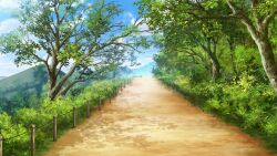 Rule 34 | blue sky, cloud, day, fence, film grain, game cg, grass, izumi tsubasu, no humans, non-web source, official art, outdoors, re:stage!, scenery, sky, trail, tree
