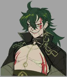 Rule 34 | 1boy, absurdres, cape, fire emblem, fire emblem engage, green hair, griss (fire emblem), highres, looking at viewer, muscular, nintendo, orange eyes, percivore, piercing, solo, tagme, tattoo, tongue, tongue out, upper body