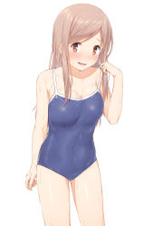 Rule 34 | aikawa chiho, breasts, cleavage, competition school swimsuit, mikazuchi zeus, one-piece swimsuit, school swimsuit, simple background, solo, swimsuit, wet, wet hair, white background, yuyushiki