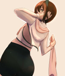 Rule 34 | 10s, 1girl, ass, brown hair, dearmybrothers, highres, kantai collection, looking back, panties, see-through, short hair, solo, sweat, taihou (kancolle), towel, underwear, water, yellow eyes