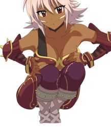 Rule 34 | .hack//, .hack//games, 1girl, bandai, black rose (.hack//), boots, breasts, cyber connect 2, dark-skinned female, dark skin, detached sleeves, female focus, image sample, pants, pink hair, pixiv sample, red eyes, short hair, simple background, skyemerald, solo, squatting, tattoo, white background