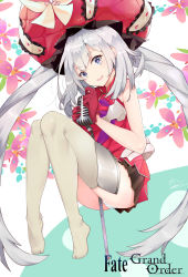 Rule 34 | 1girl, :d, absurdres, black skirt, blue eyes, boots, breasts, copyright name, dress, fang, fate/grand order, fate (series), gloves, grey hair, half gloves, hat, high heel boots, high heels, highres, holding, holding microphone, large hat, long hair, looking at viewer, marie antoinette (fate), medium breasts, microphone, open mouth, panties, pantyshot, peng yong, pleated skirt, red dress, red gloves, sidelocks, skindentation, skirt, sleeveless, smile, solo, thighhighs, twintails, underwear, very long hair, wavy hair, white footwear, white panties