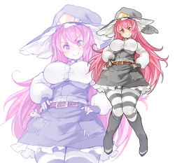 Rule 34 | 1girl, boots, breasts, hat, large breasts, long hair, long sleeves, orange eyes, original, puffy sleeves, red hair, sachito, skirt, solo, striped clothes, striped thighhighs, tagme, thighhighs, witch hat, zoom layer