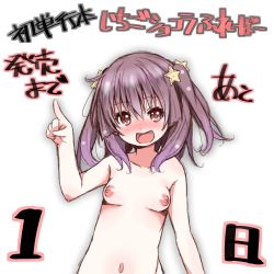 Rule 34 | 1girl, :d, blush, breasts, brown eyes, hair ornament, navel, naz (garyuuya), nipples, open mouth, original, purple hair, small breasts, smile, solo, star (symbol), star hair ornament, twintails, upper body