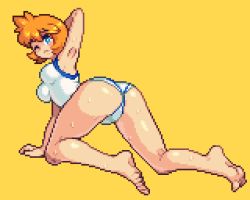 Rule 34 | armpits, ass, blue eyes, blush, breasts, creatures (company), game freak, huge ass, huge breasts, large breasts, legs, lowres, misty (pokemon), nintendo, one-piece swimsuit, orange hair, pokemon, pokemon hgss, red hair, swimsuit, thick thighs, thighs, wet, yumura kino, yumurama