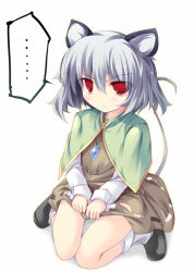 Rule 34 | ..., 1girl, :&lt;, ai takurou, animal ears, female focus, grey hair, mouse ears, mouse tail, nazrin, red eyes, sitting, solo, tail, touhou